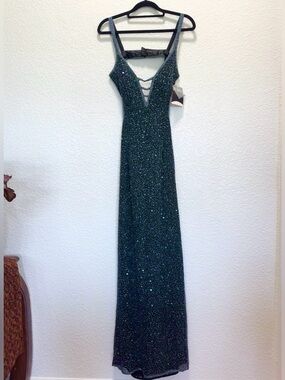 Stunning Vintage Scala Beaded Evening Gown with Navy/Deep Teal Sparkle